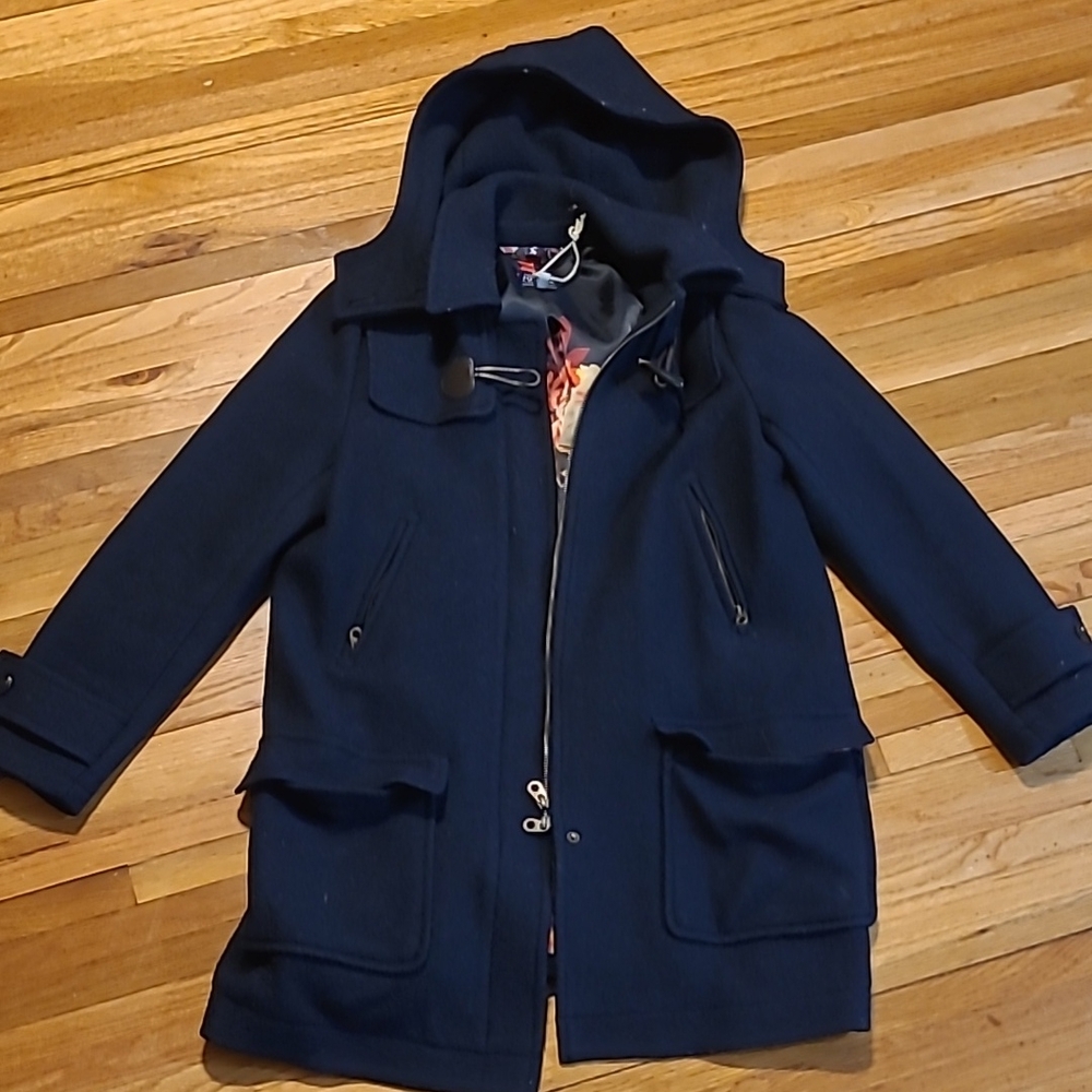 Navy Hooded Toggle Coat